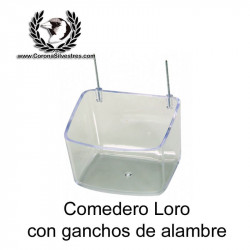 Comedero loro con ganchos de  alambre 